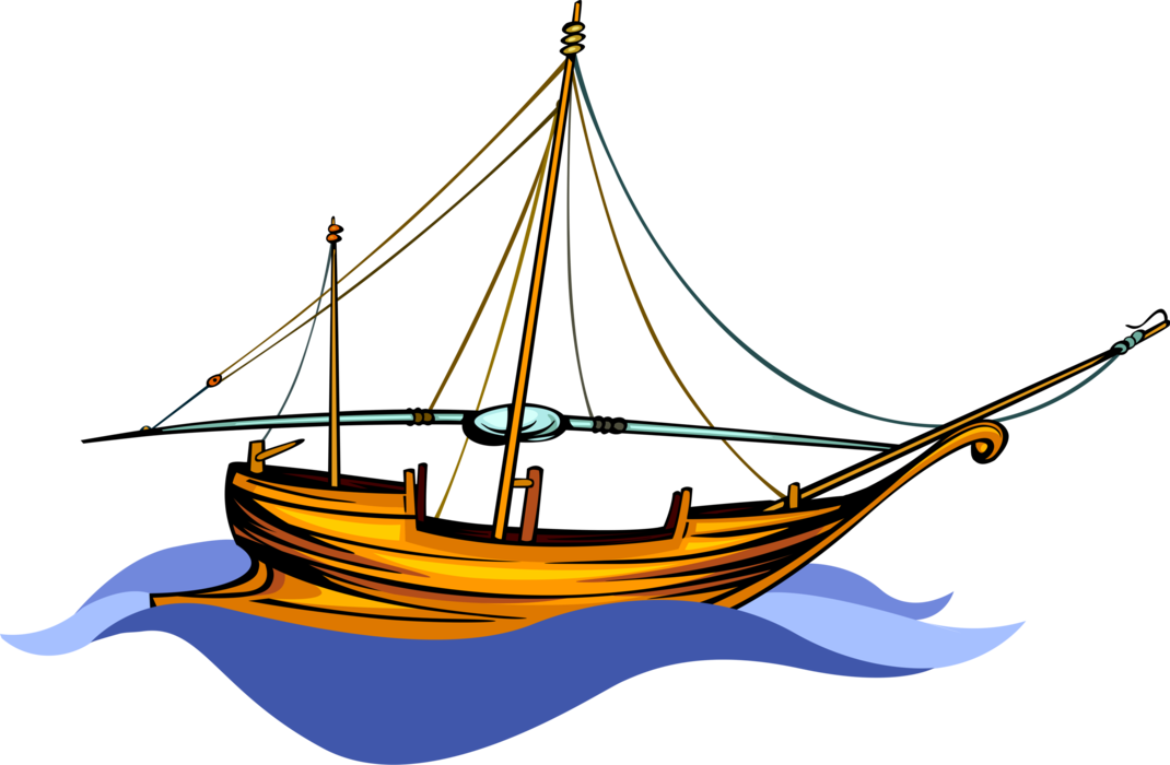 Vector Illustration of Sailing Vessel Sailboat with Sail Down