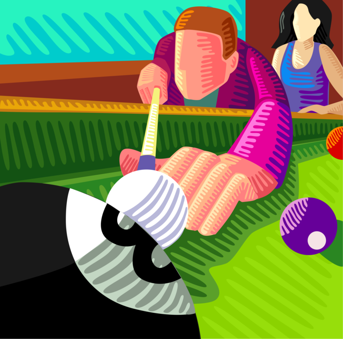 Vector Illustration of Pocket Billiards Player Playing Game of Pool
