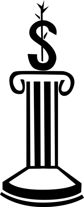 Vector Illustration of Cash Money Dollar Sign Finance Symbol on Classic Greek Ionic Column