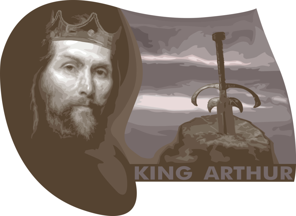 Vector Illustration of Legendary King Arthur of Camelot with Sword in the Stone
