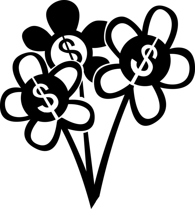 Vector Illustration of Financial Concept Money Cash Dollar Signs Growing on Flower Blossoms