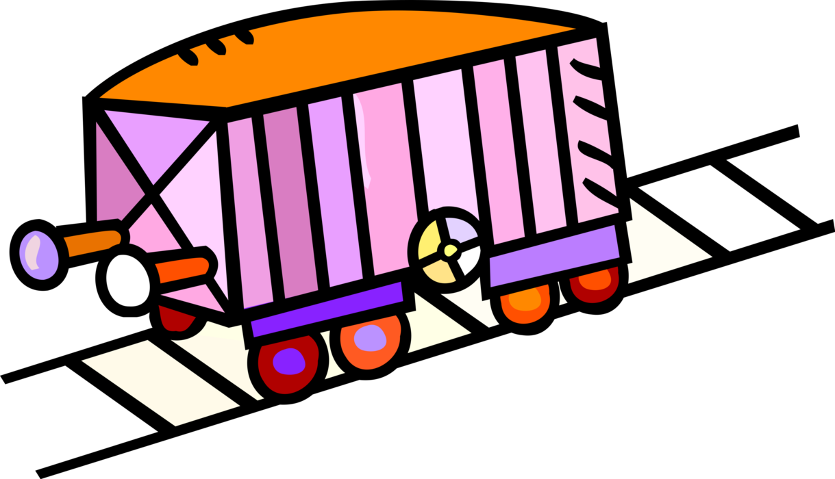Vector Illustration of Freight Railroad Railcar on Tracks Provides Rail Cargo Transportation by Train