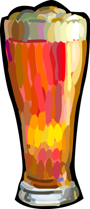 Vector Illustration of Glass Pint of Beer Fermented Malt Barley Alcohol Beverage