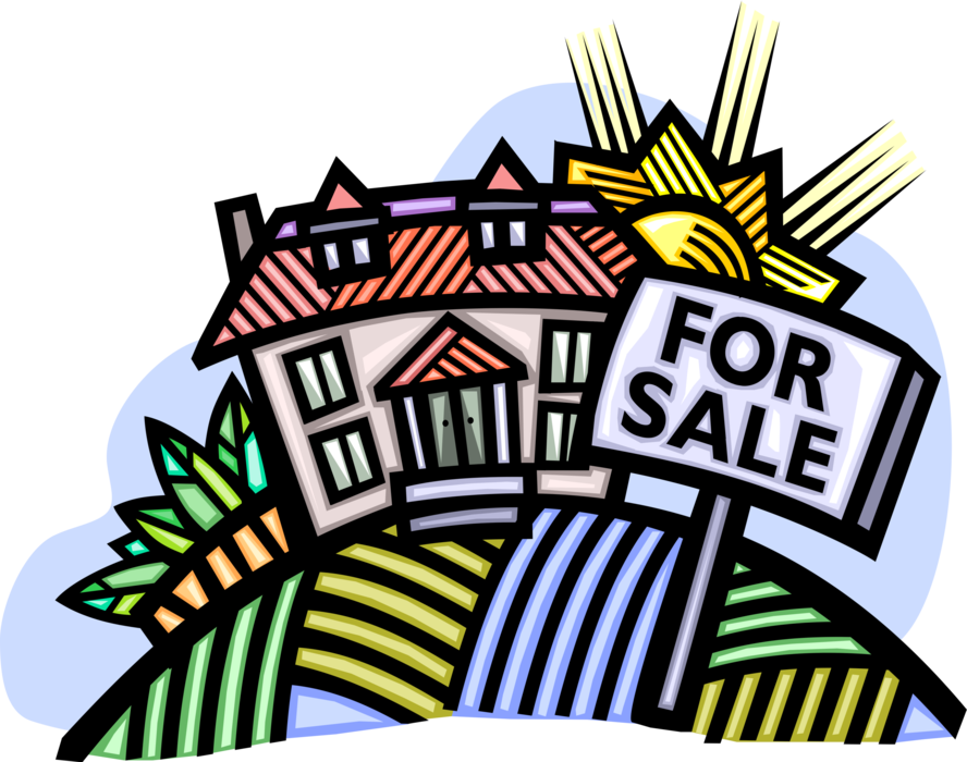 Vector Illustration of Residential Real Estate Single Family Home for Sale