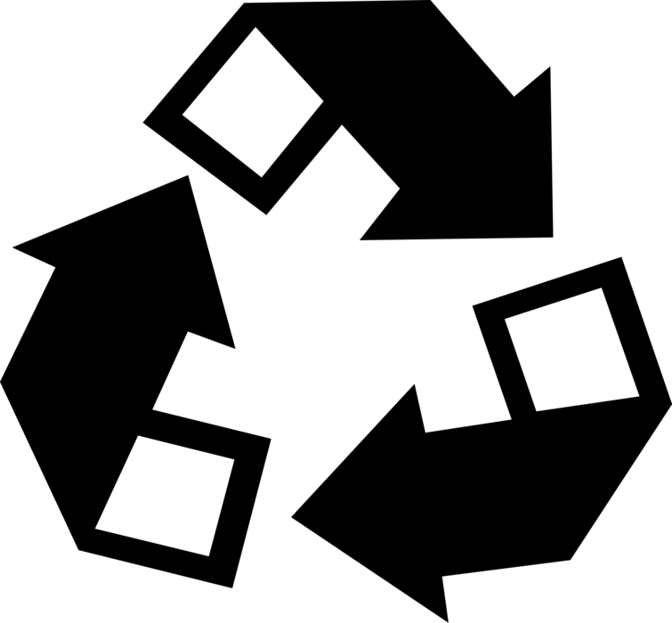 Vector Illustration of Recycling Process Converts Waste into Reusable Objects with International Recycle Logo