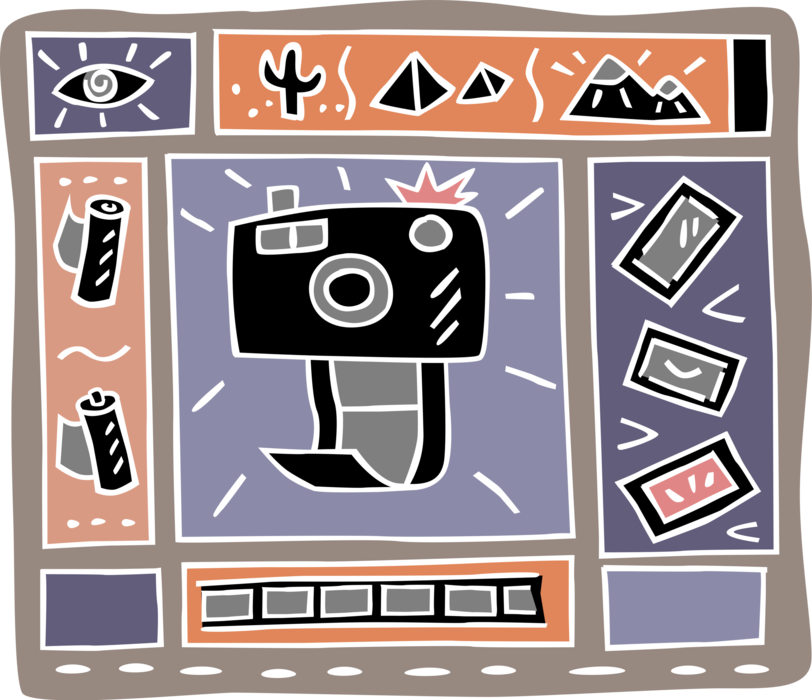 Vector Illustration of Photography Camera with Film and Filmstrips