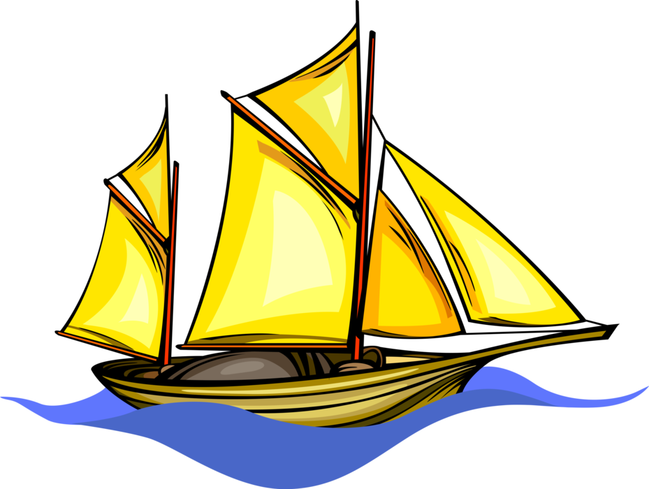 Vector Illustration of Sailboat Sailing on Water 