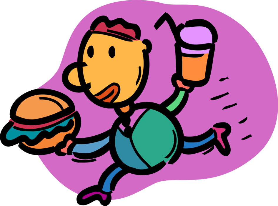Vector Illustration of Eat and Dash Fast Food Lunch with Hamburger and Soda Soft Drink