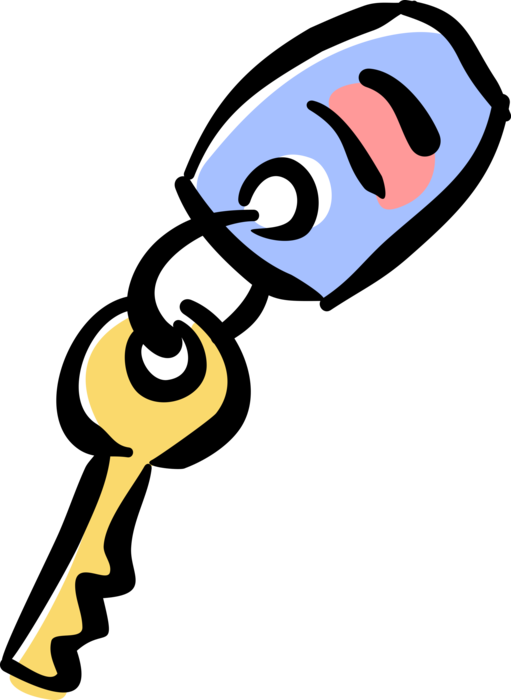 Vector Illustration of Car Key on Keychain or Keyring Fob