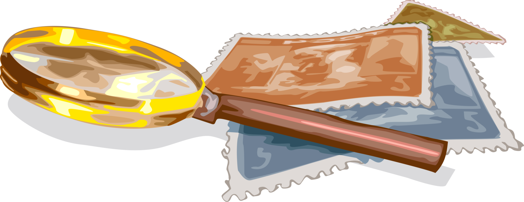 Vector Illustration of Philately Postage Stamps with Magnification Through Magnifying Glass