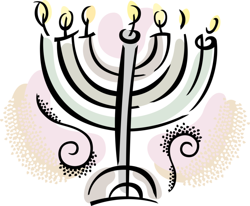 Vector Illustration of Jewish Chanukah Hanukkah Menorah Lampstand Nine Candles Candelabrum 