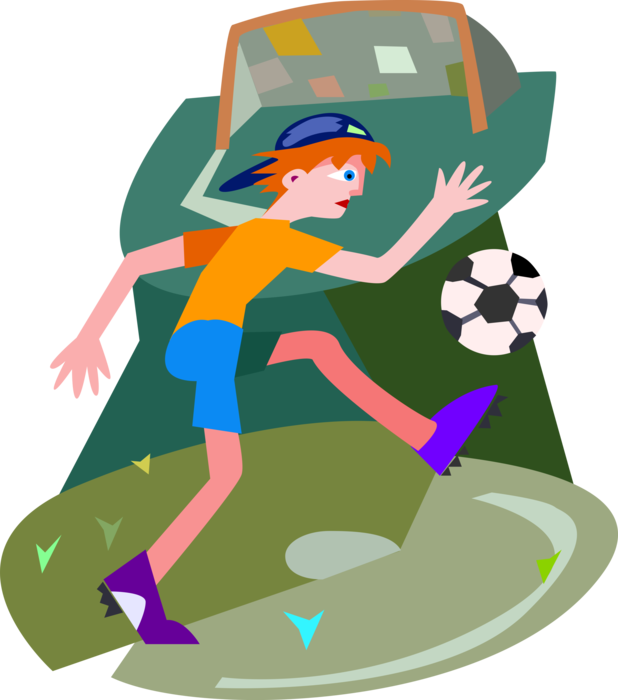 Vector Illustration of Sport of Soccer Football Player Kicks Ball