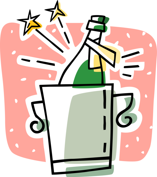 Vector Illustration of Bottle of Champagne Chilling in Ice Bucket