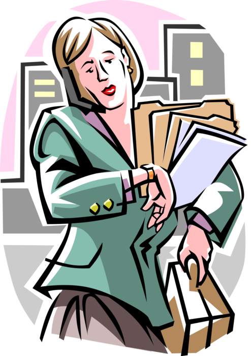 Vector Illustration of Businesswoman Running Late for Appointment Checks Watch for Time