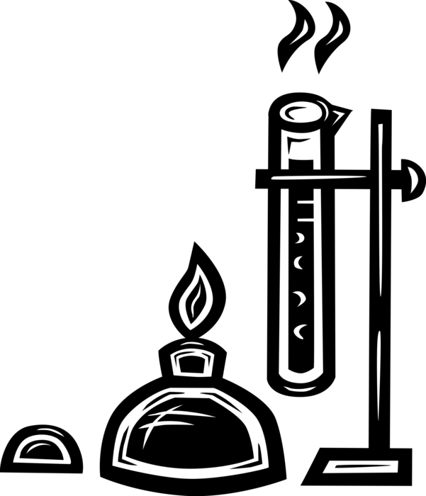 Vector Illustration of Test Tube or Culture Tube Laboratory Glassware with Bunsen Burner