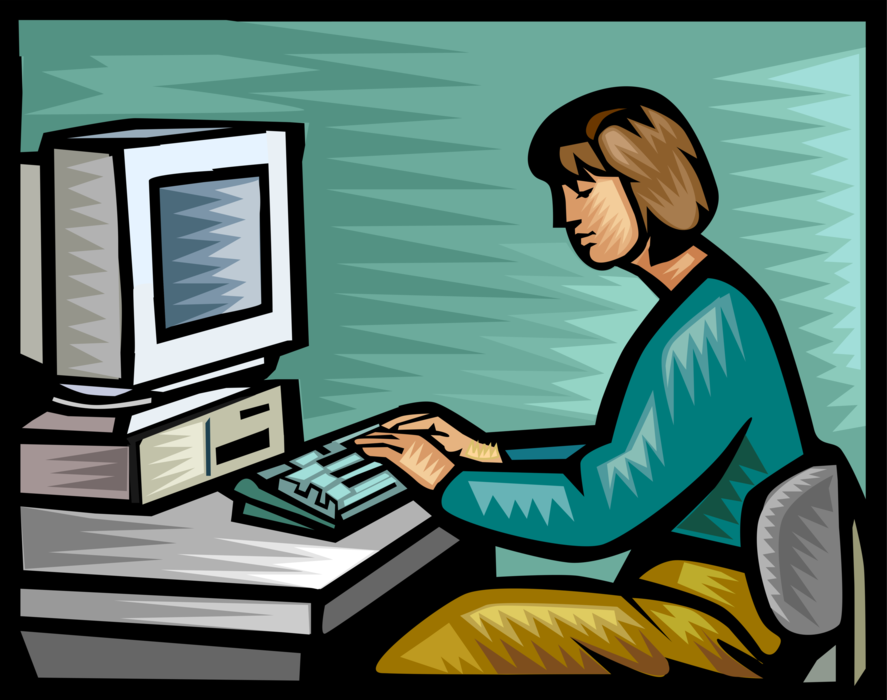 Vector Illustration of Working at Personal Computer Workstation
