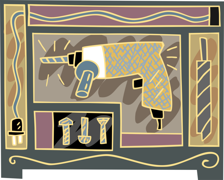 Vector Illustration of Portable Electric Power Drill Tool with Drilling Bit Vector Illustration of Portable Electric Power Drill Tool with Drilling Bit