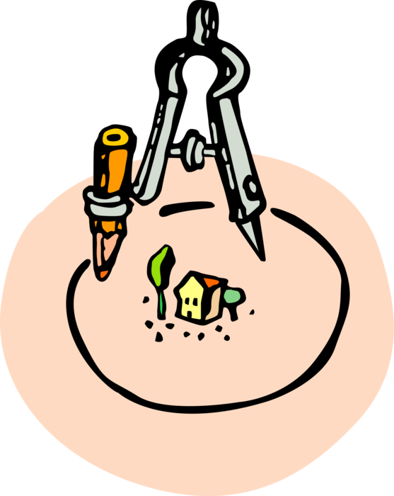 Vector Illustration of Geometry Compass with Pencil Draws Circle Encircling Real Estate Property