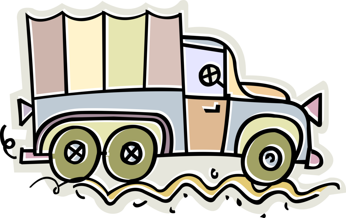 Vector Illustration of Transport Delivery Truck Drives on Bumpy Corduroy Road