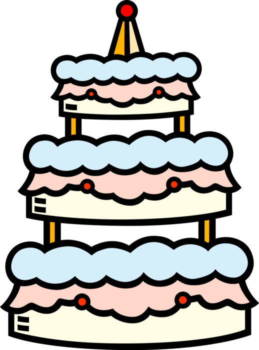 Vector Illustration of Decorated Three-Tiered Layer Cake Dessert