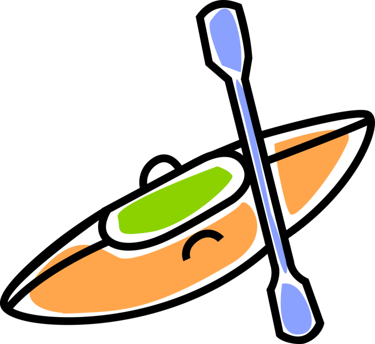 Vector Illustration of Kayak Kayaking Rapids with Oar Paddle
