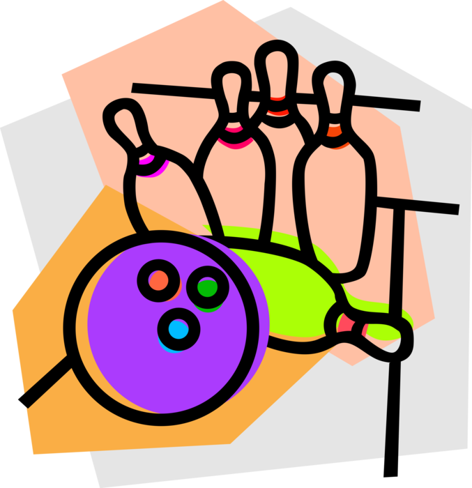 Vector Illustration of Sports Equipment Bowling Ball and Bowling Pins at Bowling Lanes Alley