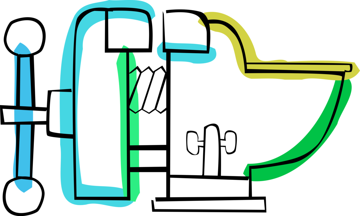 Vector Illustration of Workbench Vise or Vice with Two Parallel Jaws Secure Objects