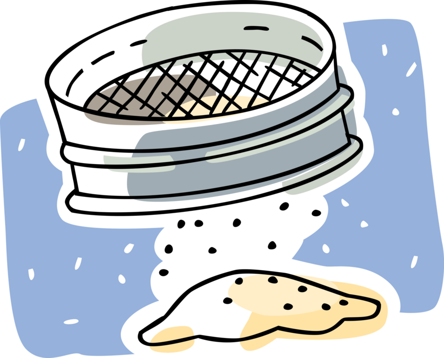 Vector Illustration of Sieve or Sifter Sifting Baking Flour to Break Up Clumps