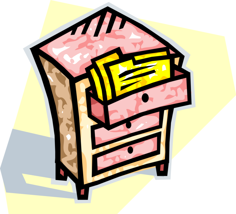 Vector Illustration of Filing Cabinet Office Furniture Stores Paper Documents in File Folders