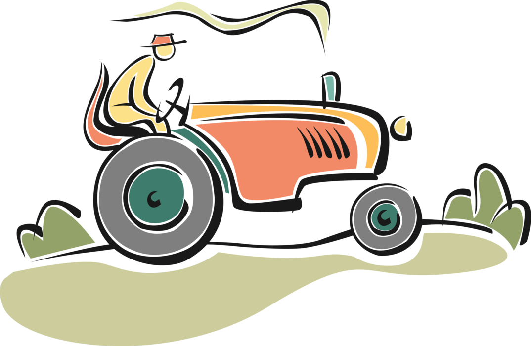 Vector Illustration of Farmer Drives Farm Equipment Tractor