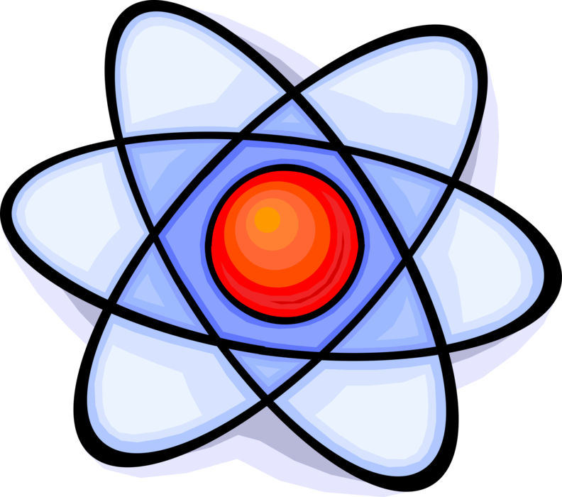 Vector Illustration of Atom Smallest Unit of Matter Nucleus Containing Neutrons, Protons and One or More Electrons