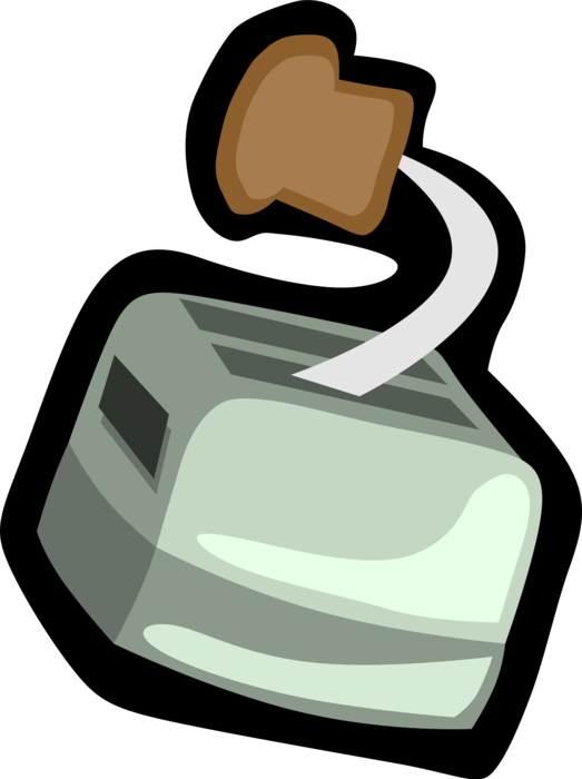 Vector Illustration of Small Electric Kitchen Appliance Toaster or Toast Maker Pops Slice of Bread Toasted Toast