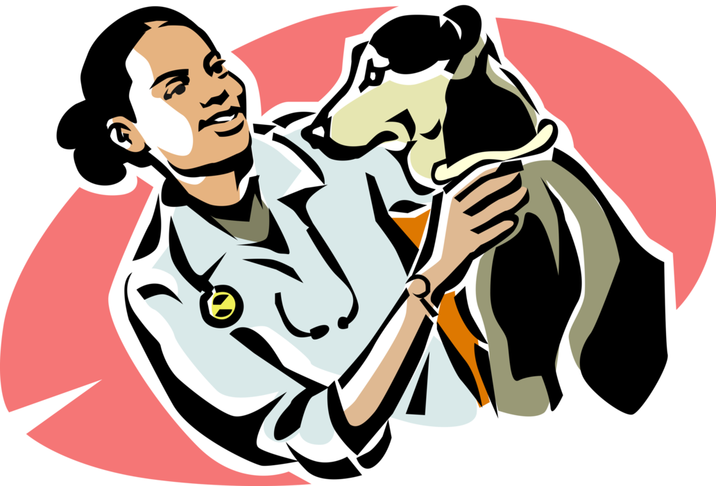 Vector Illustration of Veterinarian Administers Treatment to Family Pet Dog Patient