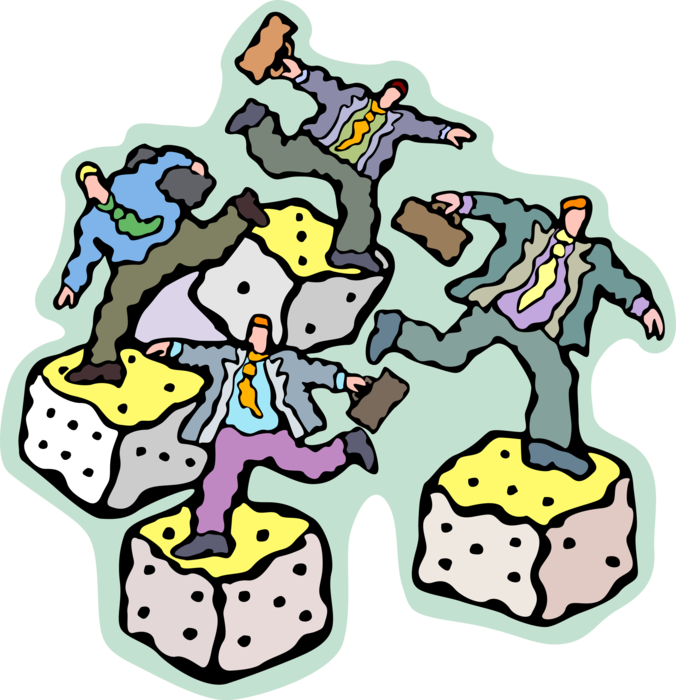 Vector Illustration of Businessmen All Moving on the Roll of Dice