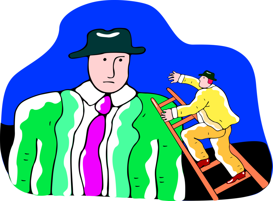 Vector Illustration of Businessman Climbing the Corporate Ladder to Management