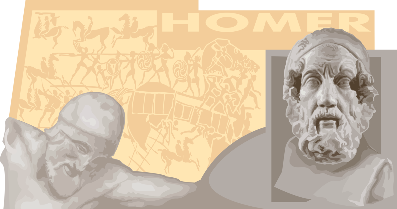 Vector Illustration of Homer, Ancient Greek Poet and Author of Iliad and Odyssey