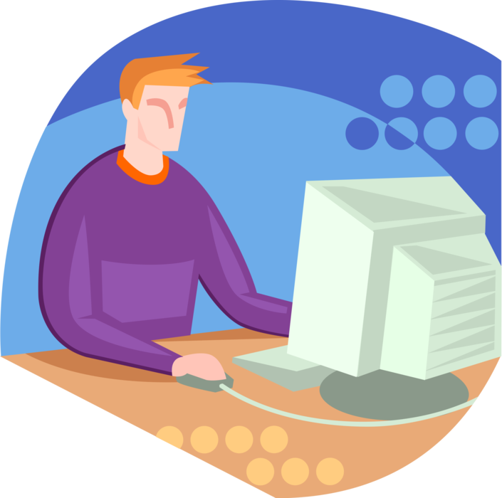 Vector Illustration of Student Working at Computer