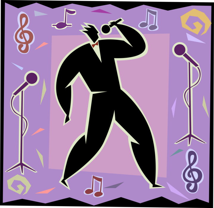 Vector Illustration of Singer Sings Music Song with Microphone