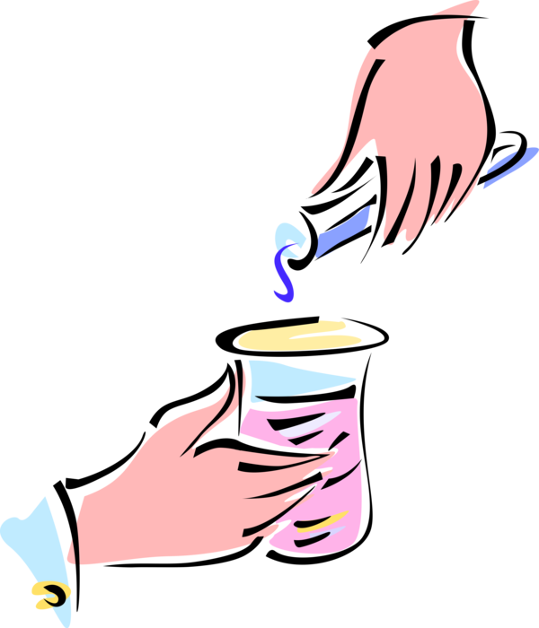 Vector Illustration of Hands with Laboratory Beaker Glassware for Stirring, Mixing and Heating Liquids