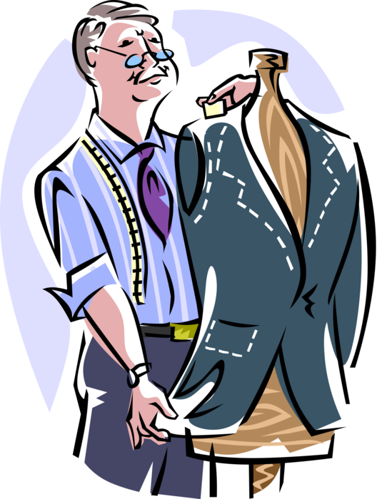 Vector Illustration of Men's Suit Tailor Makes, Repairs, or Alters Clothing Professionally