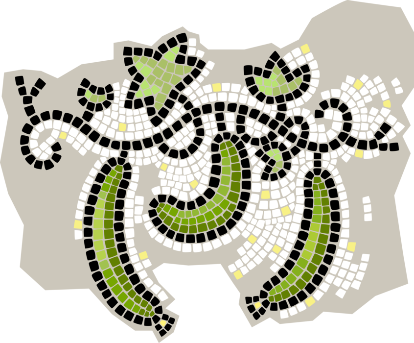 Vector Illustration of Decorative Mosaic Culinary Edible Creeping Vine Vegetable Cucumber