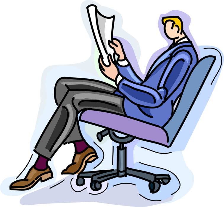 Vector Illustration of Businessman Reads Business Report in Office Chair Furniture