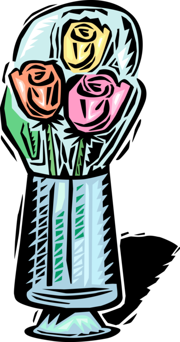 Vector Illustration of Bouquet of Rose Flowers in Vase