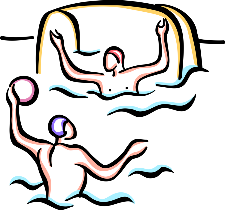 Vector Illustration of Water Polo Team Water Sport Player with Ball in Swimming Pool During Game