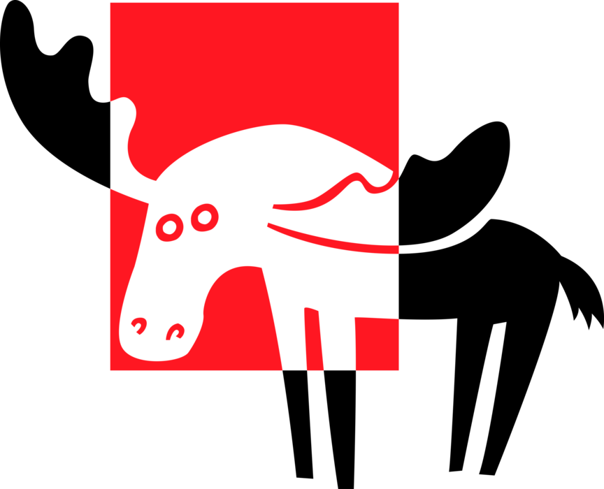 Vector Illustration of Large, Long-Headed Mammal Canadian Moose