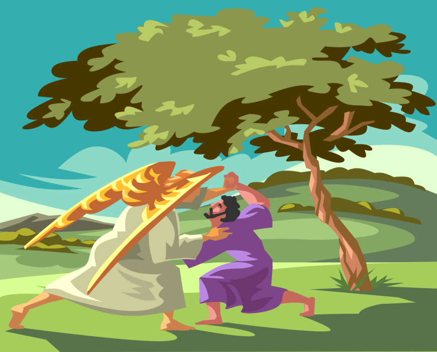 Vector Illustration of Jacob Wrestling with Angel at Night, Given the Name "Israel" Biblical Story