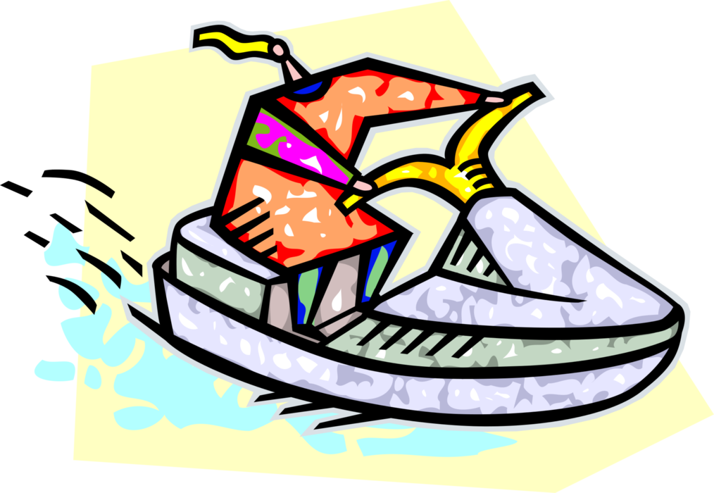 Vector Illustration of Riding Personal Watercraft Water Sports Jet Ski or Sea-Doo