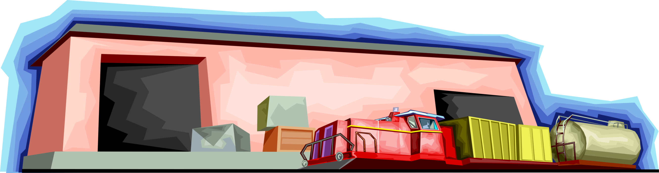 Vector Illustration of Rail Transport Freight Locomotive Railway Train at Station