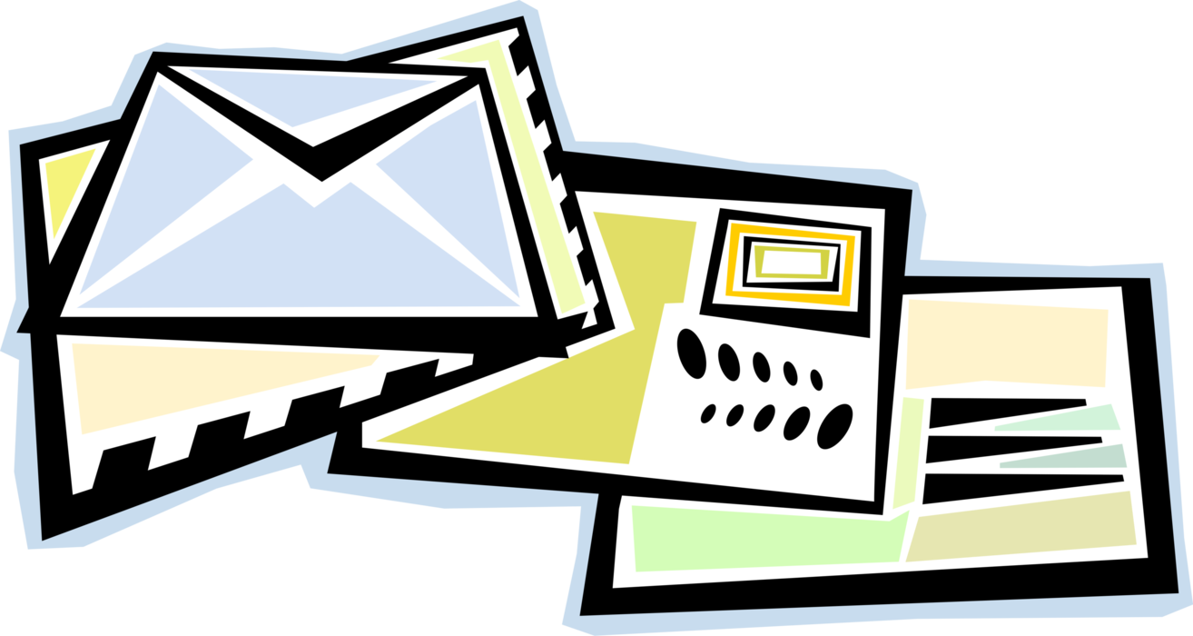 Vector Illustration of Post Office Mail or Postal Airmail Envelope, Letters, Postcards, and Parcels