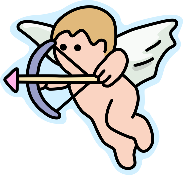 Vector Illustration of Cupid God of Desire and Erotic Love with Archery Bow and Arrow